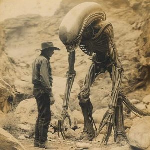 Old photo captures unexpected encounter between cowboy and alien